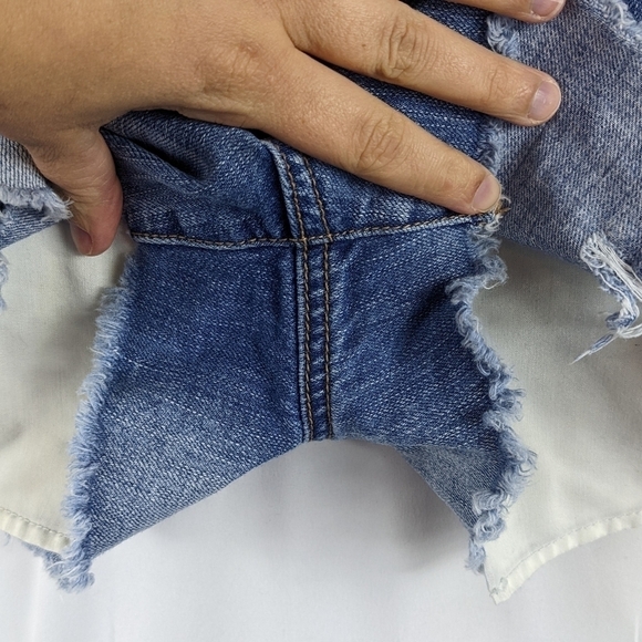 AEO Hi-Rise Festival Button Fly Destroyed Cut Off Jean Shorts Sz 4 - Picture 5 of 10